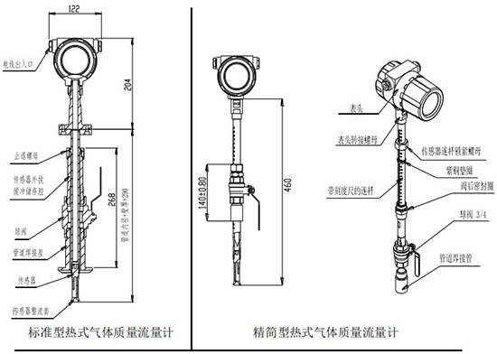 熱式高壓氣體質量流量計插入式結構圖