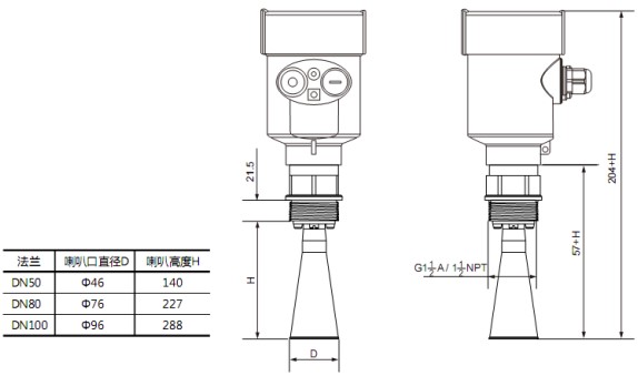 衛生型雷達液位計RD705外形尺寸圖