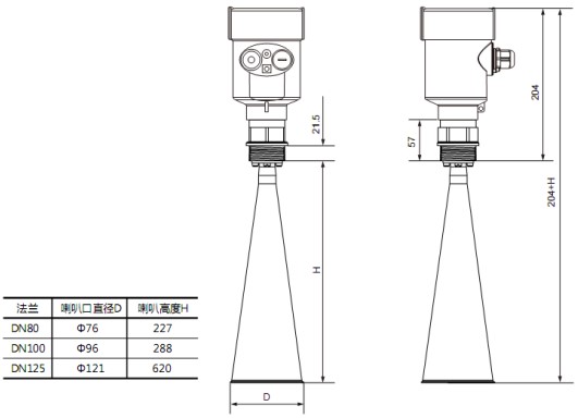雷達鹽酸液位計RD708外形尺寸圖