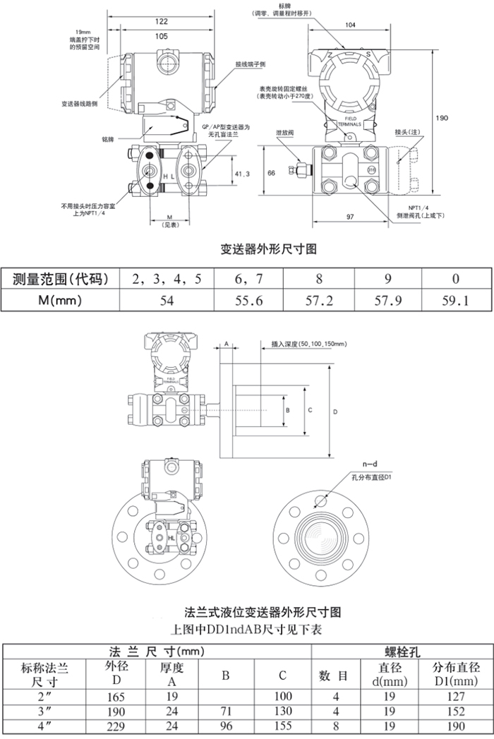 高精度差壓變送器規格尺寸表